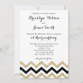 Elegant Chevron Wedding Invitations Gold Kaart (Voorkant)