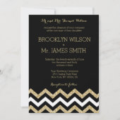 Elegant Chevron Wedding nodigt Black Gold White ui Kaart (Voorkant)