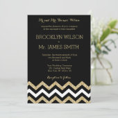 Elegant Chevron Wedding nodigt Black Gold White ui Kaart (Staand voorkant)