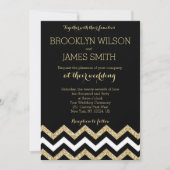 Elegant Chevron Wedding nodigt goud en zwart uit Kaart (Voorkant)