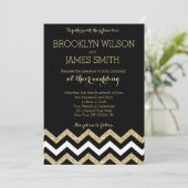 Elegant Chevron Wedding nodigt goud en zwart uit Kaart (Staand voorkant)