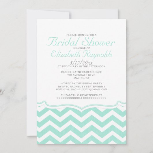 Elegant Chevron Zigzag Bridal Shower Invitations Kaart (Voorkant)