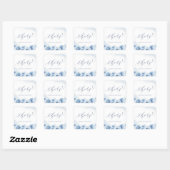 Elegant chezen schrift blue waterverf floral favor vierkante sticker (Vel)