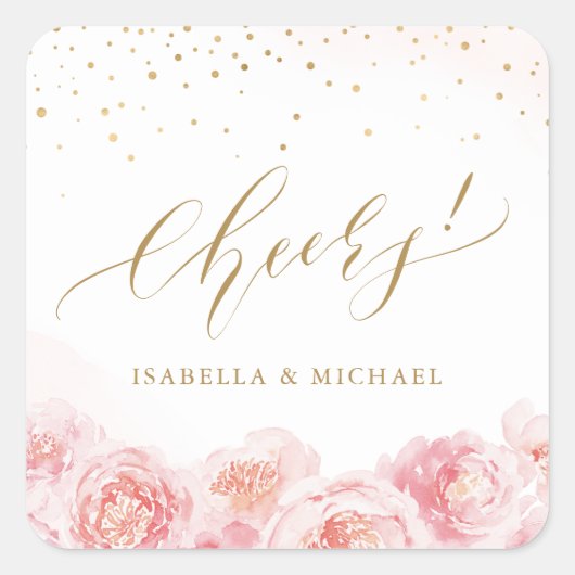 Elegant chezen schrijven goud en bloesse pleister vierkante sticker (Voorkant)