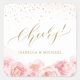 Elegant chezen schrijven goud en bloesse pleister vierkante sticker