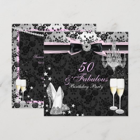 Elegant Chic 50 & Fabulous Birthday Invitation Kaart (Voorkant / Achterkant)