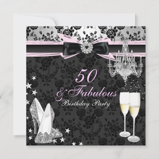 Elegant Chic 50 & Fabulous Birthday Invitation Kaart (Voorkant)