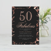 Elegant Chic 50th Birthday Roos Gold Black Party Kaart (Staand voorkant)