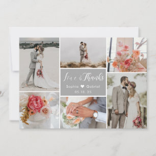 Elegant Chic 6 Foto Collage Gray Wedding Bedankkaart