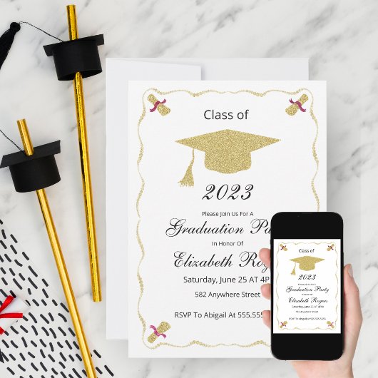 Elegant Chic Afstuderen Glitter Pet en Diploma Kaart
