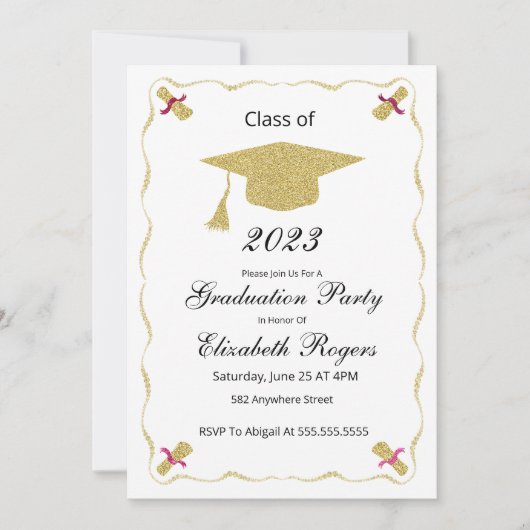 Elegant Chic Afstuderen Glitter Pet en Diploma Kaart (Voorkant)