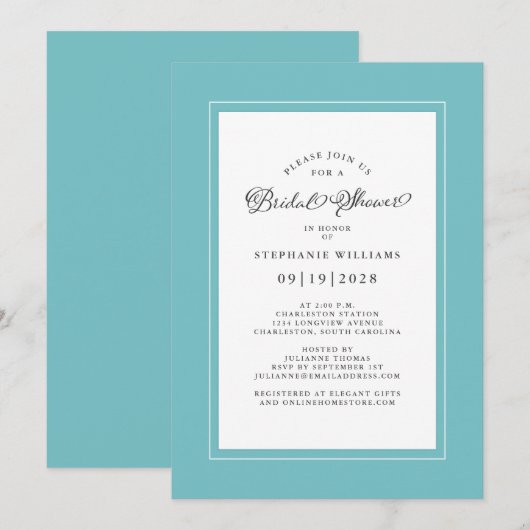 Elegant Chic Aqua Wedding Vrijgezellenfeest Kaart (Voorkant / Achterkant)