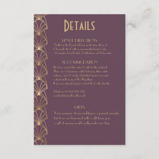 Elegant Chic Art Deco Fantby Details Enclosu Informatiekaartje (Voorkant)