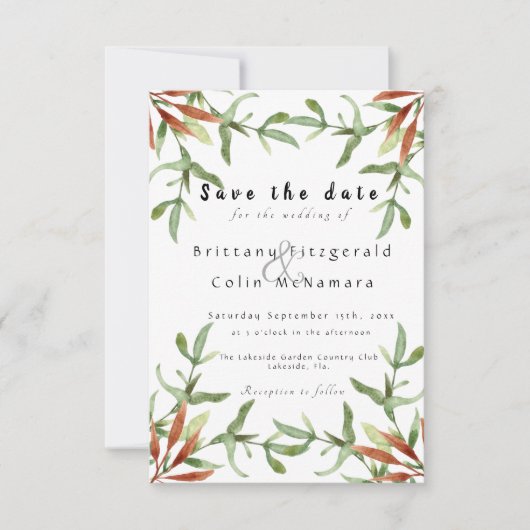 Elegant Chic Autumn Leaves Fall Wedding Save The Date (Voorkant)