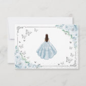 Elegant Chic Baby Blue Silver Quinceanera Reply RSVP Kaartje (Achterkant)