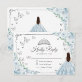 Elegant Chic Baby Blue Silver Quinceanera Reply RSVP Kaartje (Voorkant / Achterkant)