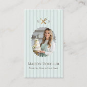 Elegant Chic Bakery Stripes & Gold Whisk Photo  Visitekaartje (Voorkant)