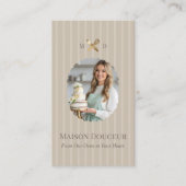 Elegant Chic Bakery Stripes & Gold Whisk Photo Visitekaartje (Voorkant)
