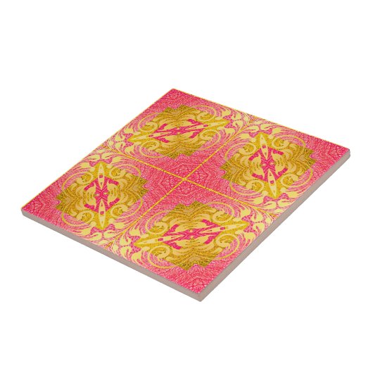  Elegant Chic Baroque Pink and Yellow Gold Tegeltje (Zijkant)