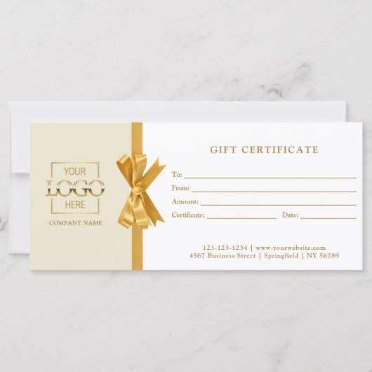 Elegant Chic Beige Gold Business Gift Certificate (Voorkant)
