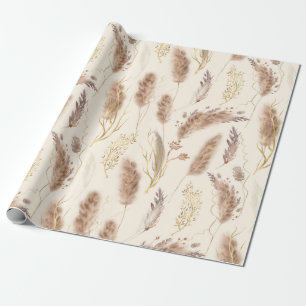 Elegant Chic Beige Golden Pampas Grass Pattern Cadeaupapier