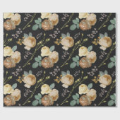Elegant Chic Beige Rozen Floral on Black Cadeaupapier (Vlak)