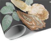 Elegant Chic Beige Rozen Floral on Black Cadeaupapier (Rol Hoek)
