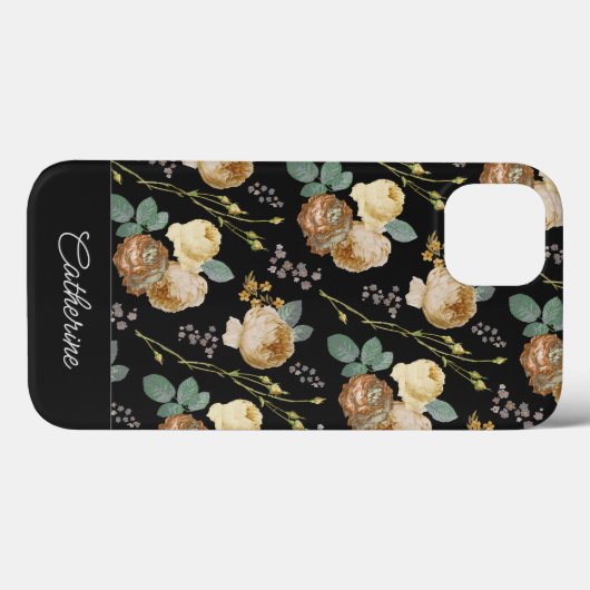 Elegant Chic Beige Rozen Floral on Black Case-Mate iPhone Case (Achterkant (horizontaal))