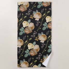Elegant Chic Beige Rozen Floral on Black Strandlaken