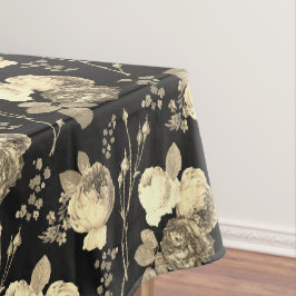 Elegant Chic Beige Rozen Floral on Black Tafelkleed