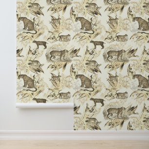 Elegant Chic  Beige Toile Wild Cats Oerwoud Behang