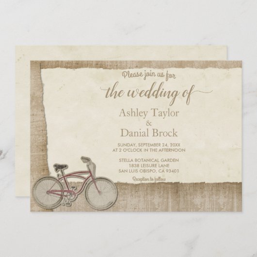 Elegant Chic  Bicycle Rustic Wood Wedding Kaart (Voorkant / Achterkant)