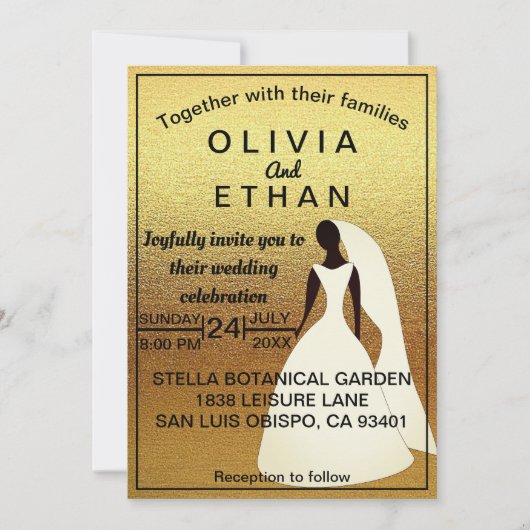 Elegant chic black and gold Wedding Invitation Kaart (Voorkant)
