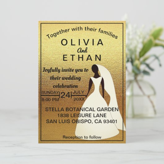 Elegant chic black and gold Wedding Invitation Kaart (Staand voorkant)