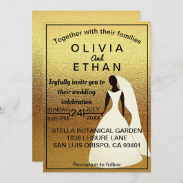 Elegant chic black and gold Wedding Invitation Kaart