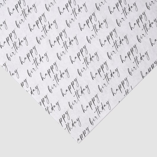 Elegant Chic Black and White Script Happy Birthday Tissuepapier (Detail)