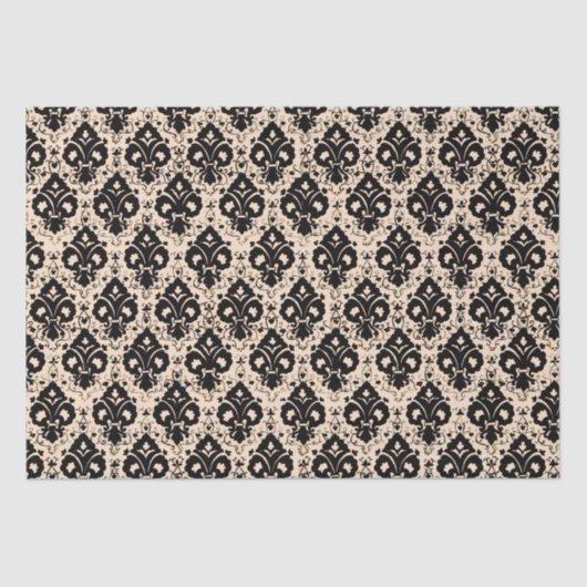 Elegant  Chic Black Beige Damask Tissuepapier (Voorkant)