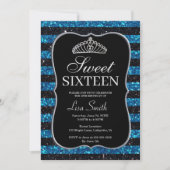 Elegant Chic Black Blue Glitter Tiara Sweet 16 Kaart (Voorkant)