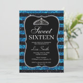 Elegant Chic Black Blue Glitter Tiara Sweet 16 Kaart (Staand voorkant)