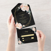 Elegant Chic Black Blush Gold Peach Floral Wedding