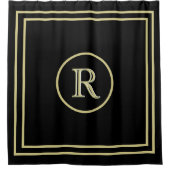 Elegant Chic Black en Gold Custom Monogram Douchegordijn (Voorkant)