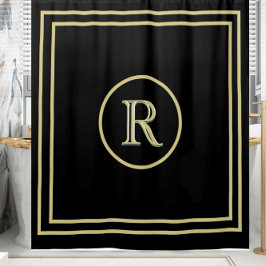 Elegant Chic Black en Gold Custom Monogram Douchegordijn
