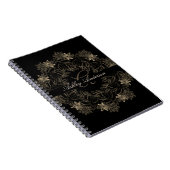 Elegant Chic Black en Gold Floral Script Monogram Notitieboek (Rechterzijde)