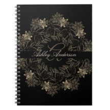 Elegant Chic Black en Gold Floral Script Monogram