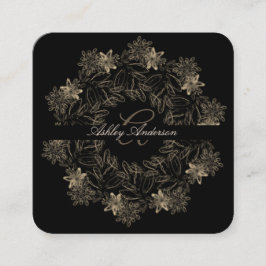 Elegant Chic Black en Gold Floral Script Monogram Vierkante Visitekaartje