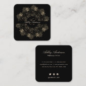 Elegant Chic Black en Gold Floral Script Monogram Vierkante Visitekaartje (Voorkant / Achterkant)