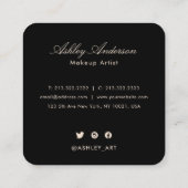 Elegant Chic Black en Gold Floral Script Monogram Vierkante Visitekaartje (Achterkant)