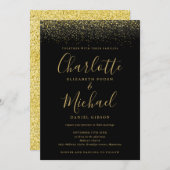 Elegant Chic Black en Gold Glitter Script Weduwen Kaart (Voorkant / Achterkant)