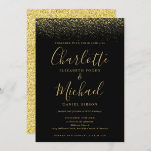 Elegant Chic Black en Gold Glitter Script Weduwen Kaart