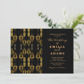 Elegant Chic Black en Gold Ornamental Weddending Kaart (Staand voorkant)